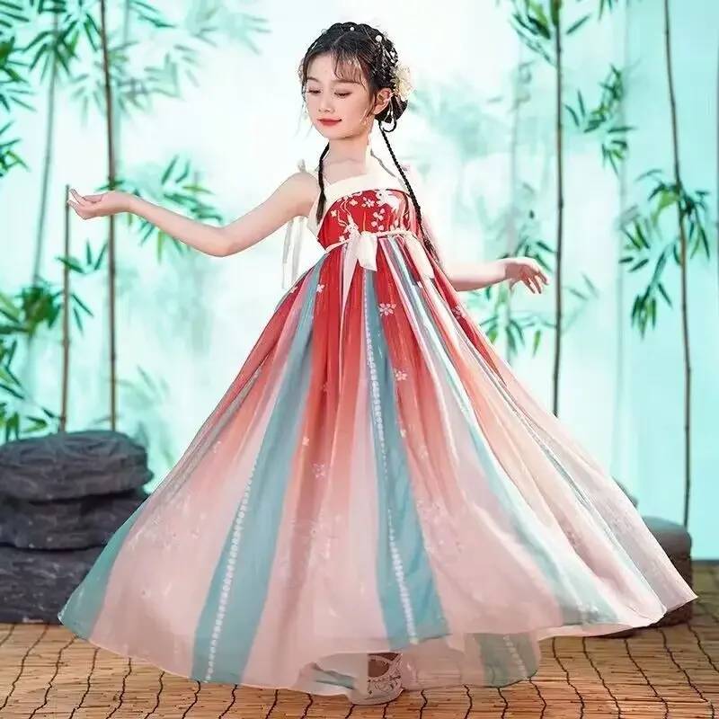 Vestido hanfu chinês para meninas, carnaval infantil, halloween, princesa, cosplay, festa de aniversário, vestido vermelho hanfu para meninas de 3 a 13 anos