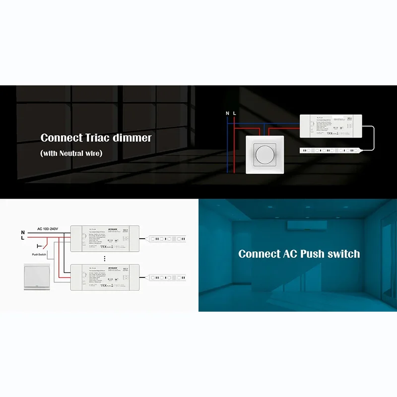 75 Вт, 12 В/24 В, триак, постоянное напряжение, светодиодный драйвер с регулируемой яркостью, ELV/AC, Push-dim, ШИМ, цифровое затемнение, безопасная защита для внутреннего светодиодного освещения