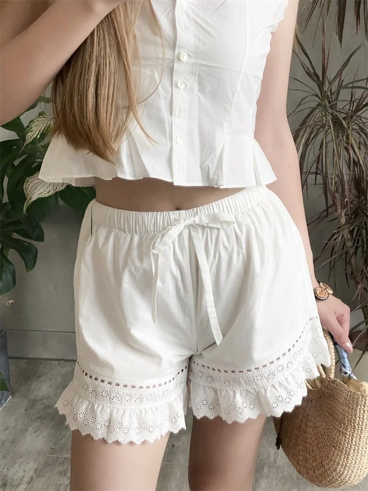 Spodnie damskie Susan Do z wysokim stanem, haftowane, koronkowe, ażurowe, dwukolorowe, wyszczuplające, codzienne, z prostymi nogawkami.