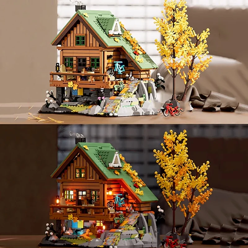 2255 Uds. Conjunto de edificios de casa de cabina de montaña, arquitectura de pueblo, conjunto de bloques de construcción Modulares, Kit de modelo, regalo de Navidad para adultos