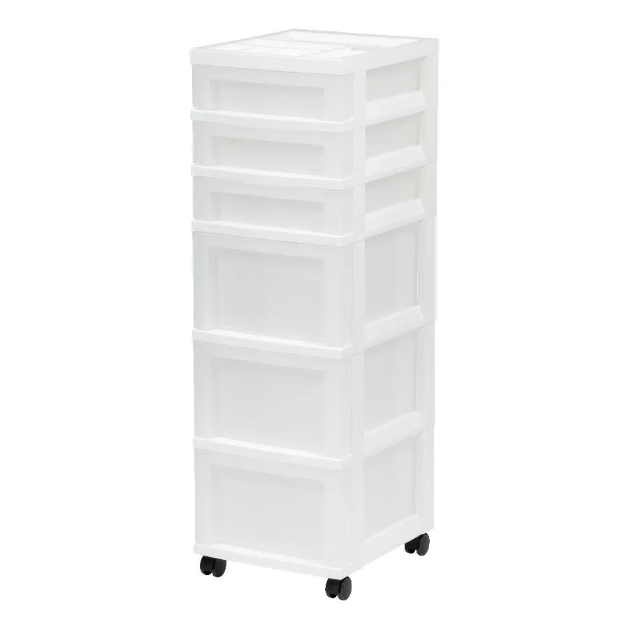 IRIS 6-Drawer Plastic Storage Cart with Organizer Top and Wheels, Clear/White