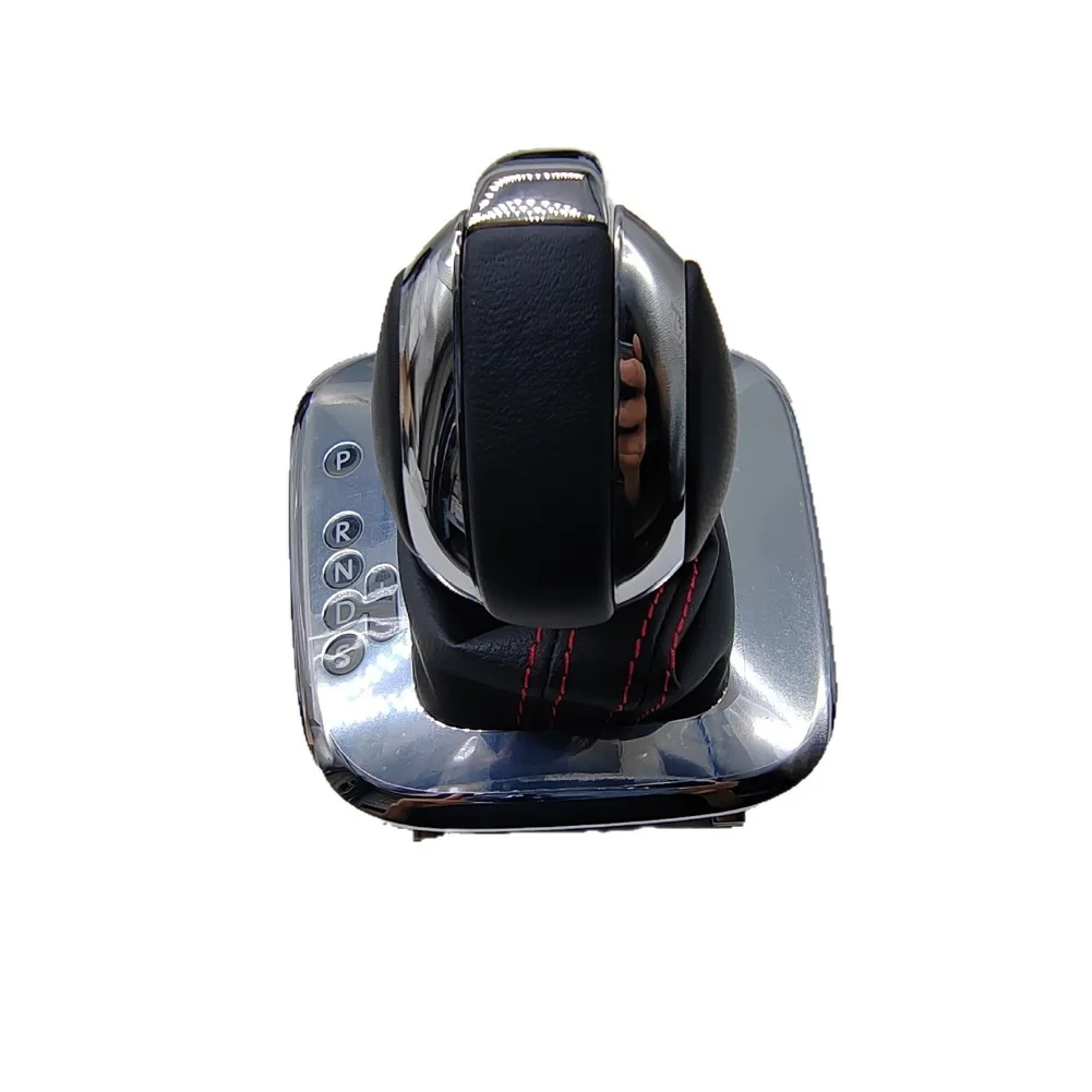 Car Shift Lever Knob Replacement with Red Stitched Leather Boot Compatible with For Polo 2011 to 2019 LHD ABS Black