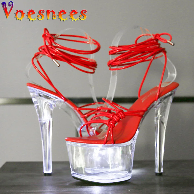 Party Women\'s Pumps Ankle Strap Thick Sole Sandals Nightclub Pole Dance Shoes Transparent Platform Light Up Glowing High Heels