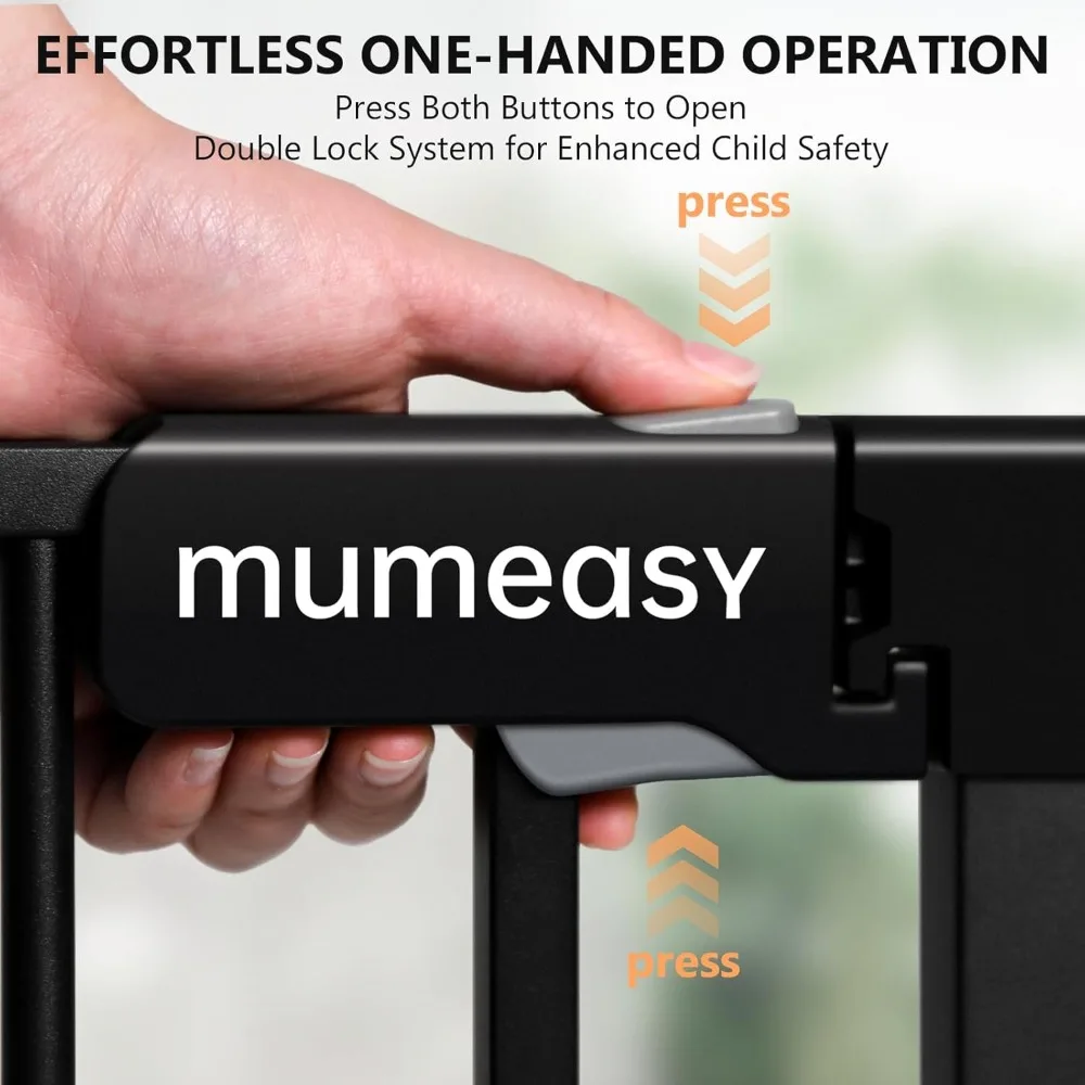 Portão de bebê extra largo de 150 ", portão de segurança infantil para quintal de brincar, portões para cães com porta de fechamento automático, sistema de travamento duplo