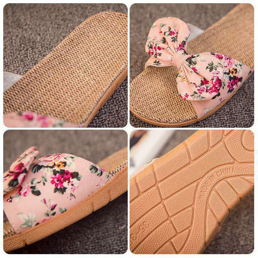 Slipper Sandals Female Bohemia Flip Flops Flax Shoes Beach Bowknot Women Women's slipper Heated Slipper Socks Women