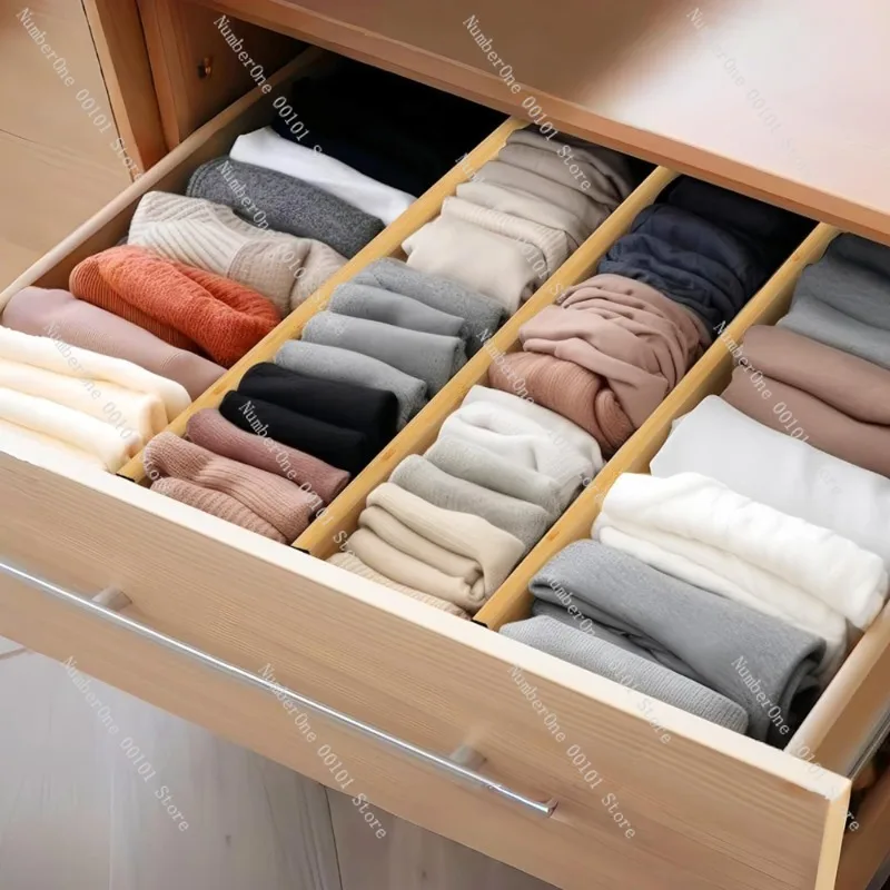 Drawer Divider Bamboo Adjustable Partition Kitchen Cabinet Storage Rack Expandable Drawer Organizer No Drill Storage Divider