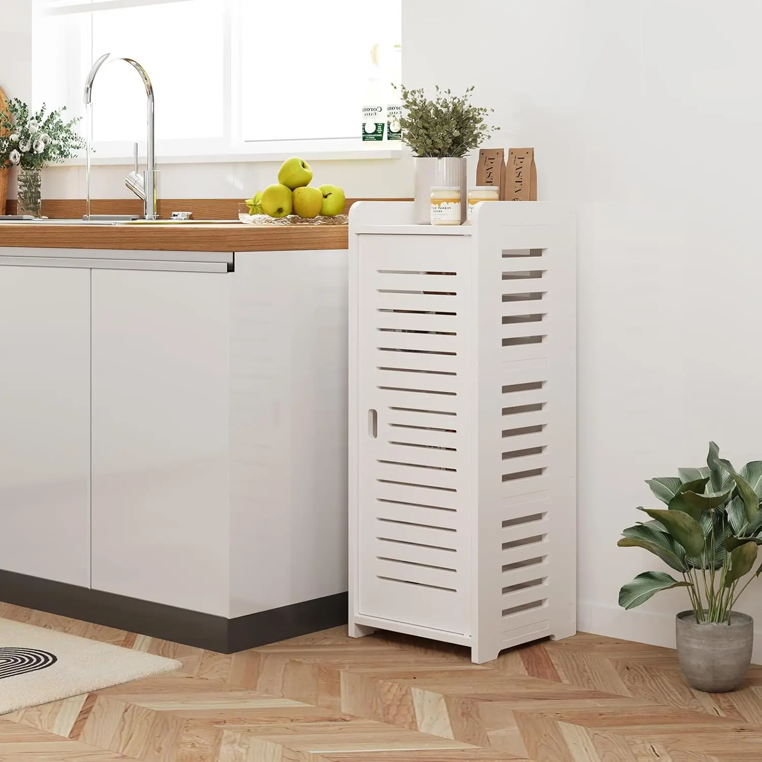 Kostenloser Badezimmerschrank mit 1 Tür für Haus, Küche, Wohnzimmer und Flur, 80x30x30cm, Weiß