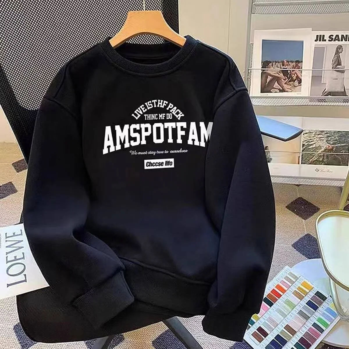 

Толстовка из плотного хлопка свободного покроя, осень-зима, модный универсальный топ, молодежный длинный све, круглый Ne