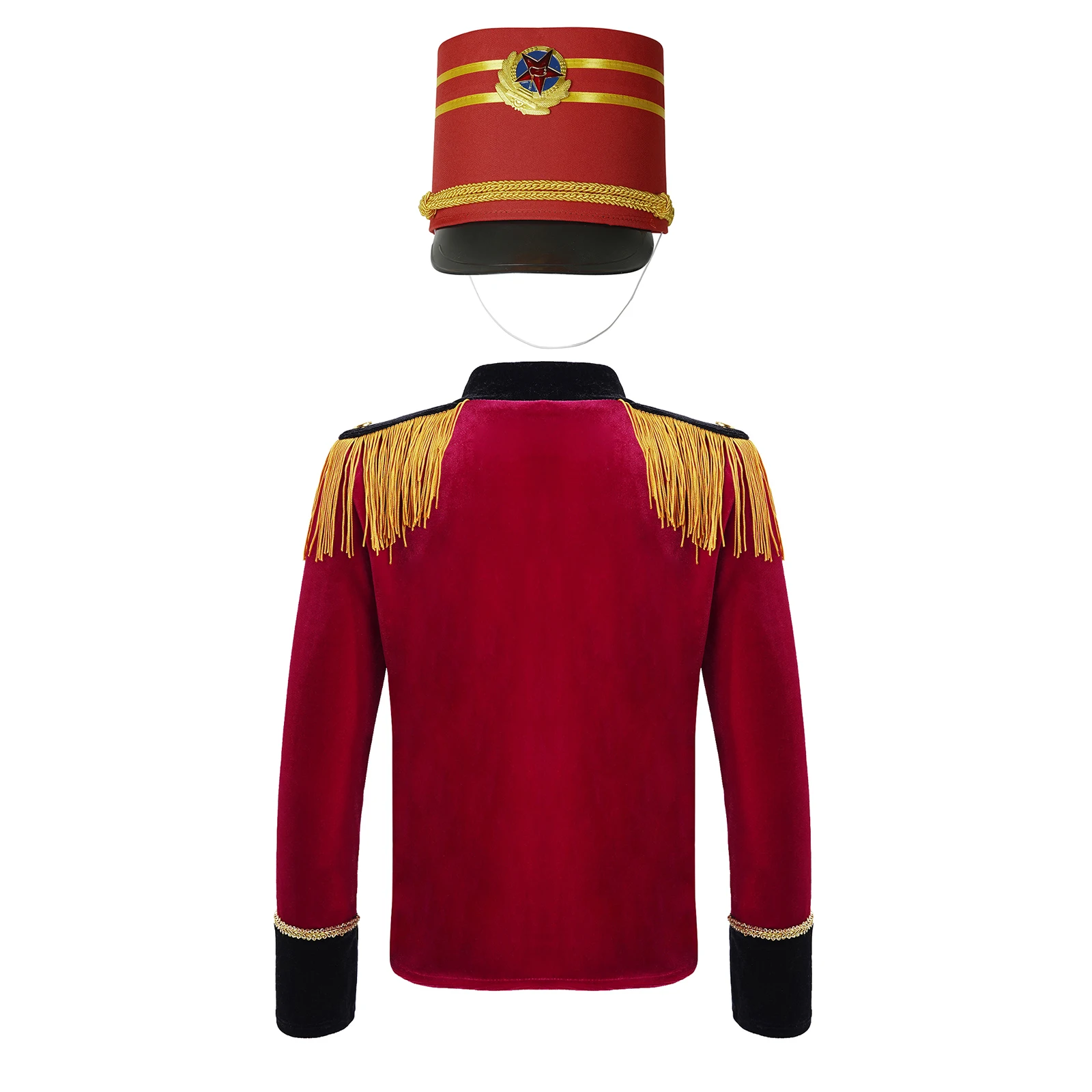 Kids Boys Nutcracker Costume Drum Trumpet Team Honor Guard Performance Uniform Long Sleeve Tassels Tops+Hat Halloween Party Set