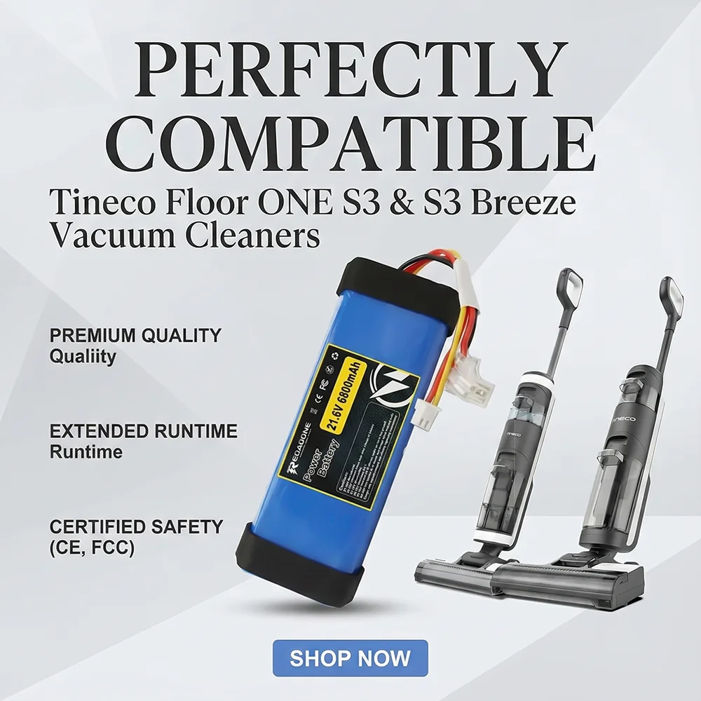 

Replacement Battery for Tineco Floor ONE S3 Breeze 21.6V 6800mAh Li-ion Cordless Floor Washer Vacuum Cleaner Accessories