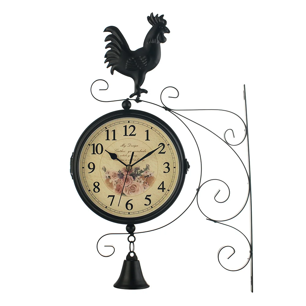 Quartz Wall Clock European Style Iron Hanging Clock Garden Central Station Clocks Double Sided Outside Bracket Retro Decoration