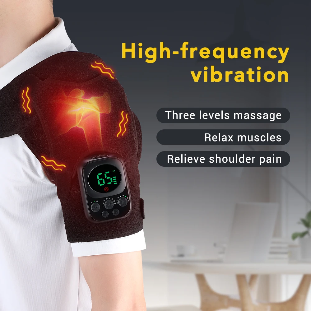 Electric Heating Shoulder Pad, Cordless Vibration Massage Belt Thermal Shoulder Brace for Knee Elbow Joint Blood Circulation