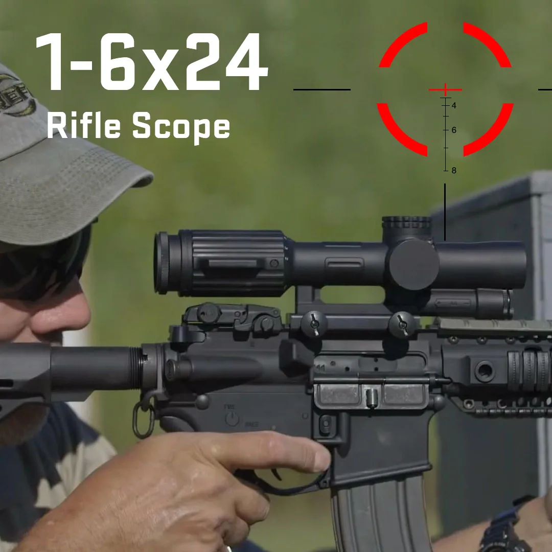 FFP Scope 1-6X24 Cross Concentric Rifle Hunting Riflescope Tactical Optical Sight Illuminated R&G Rifle Sniper Scope gs1-0340