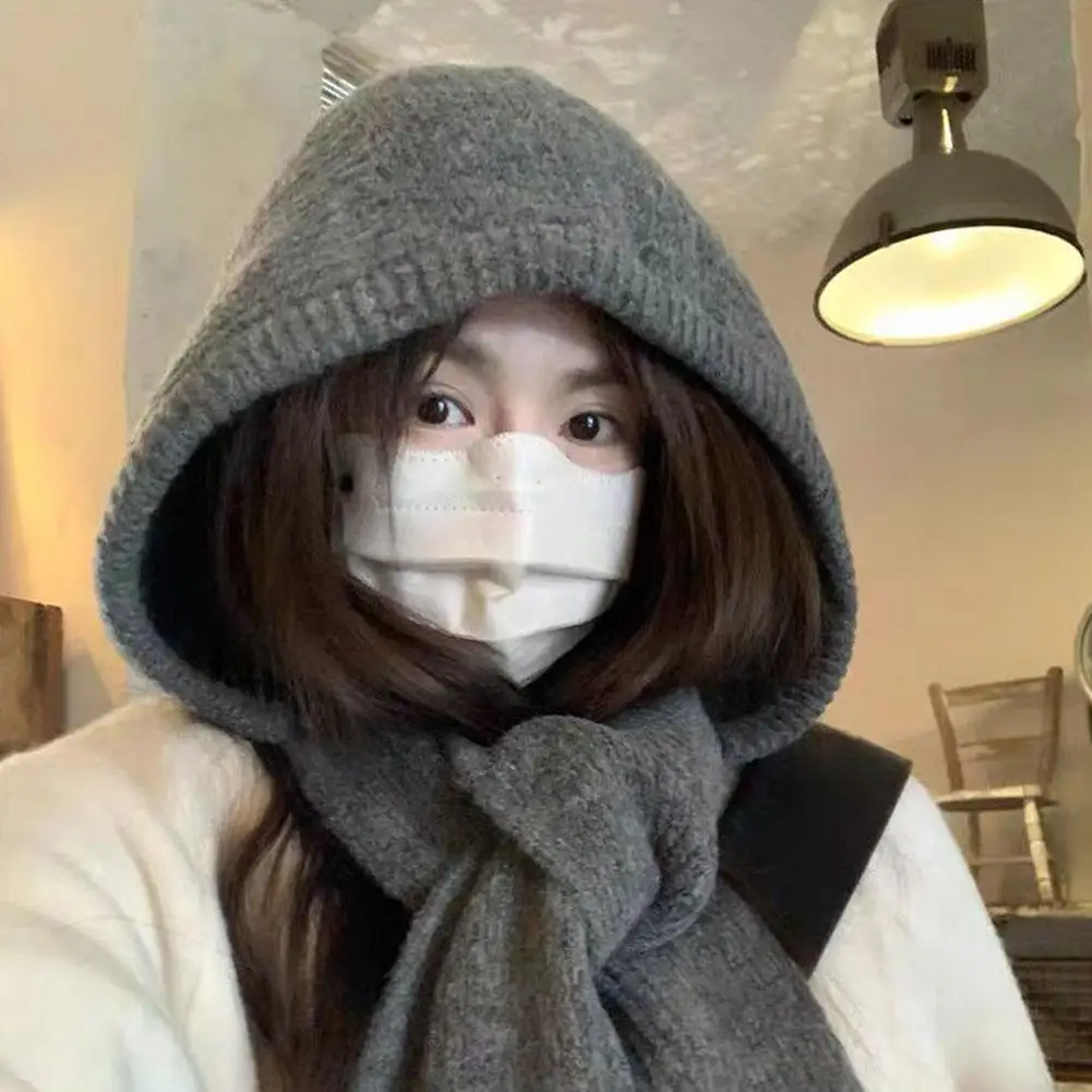 Gorro pasamontañas coreano, gorro y2k, bufanda de una pieza, grueso, cálido, retro, protección del cuello, accesorios de invierno, sombrero de la ley tejido