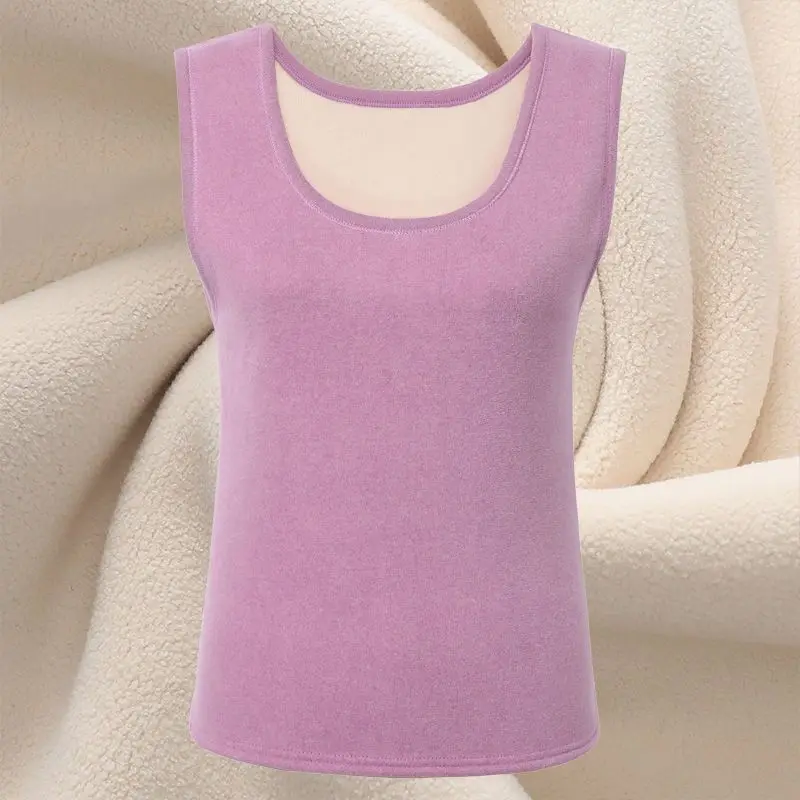 Thermal Shirt Women Sleeveless Elastic Velvet Vest Women Thermal Top Autumn Winter Sleeveless Plush Thickened Bottoming Top Vest