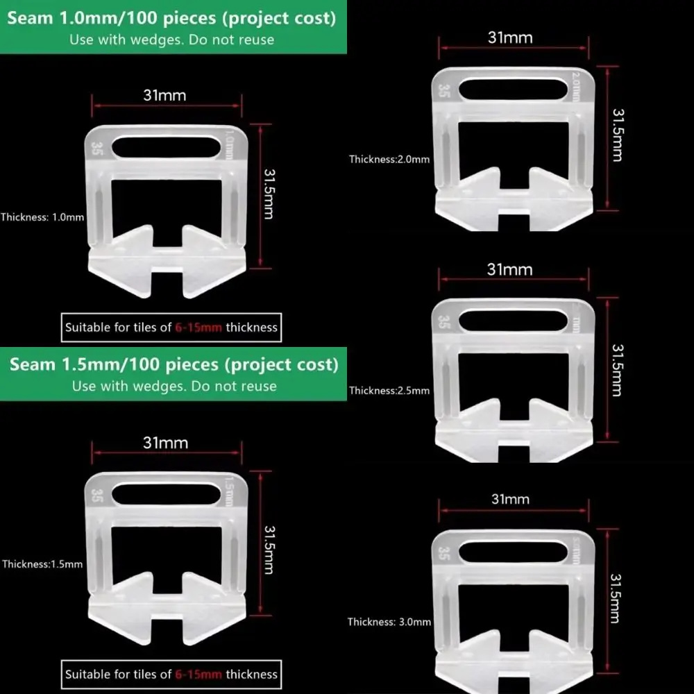 100pcs New Thickened Ceramic Leveler DIY Professional Alignment Spacers Clamp Reusable Flooring Wall Level Construction Tools