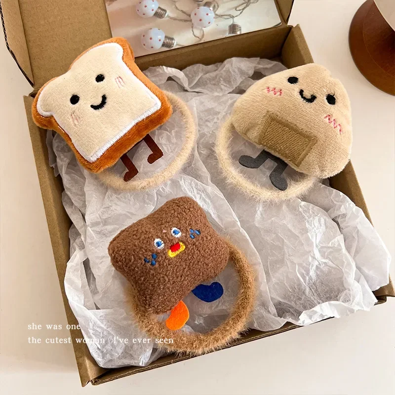 1pc Cartoon Cheese Toast Bread Head Rope Cute Horsetail Hair Loop Ball Hair Decor Soft High Elastic Hair Rope Daily Decor