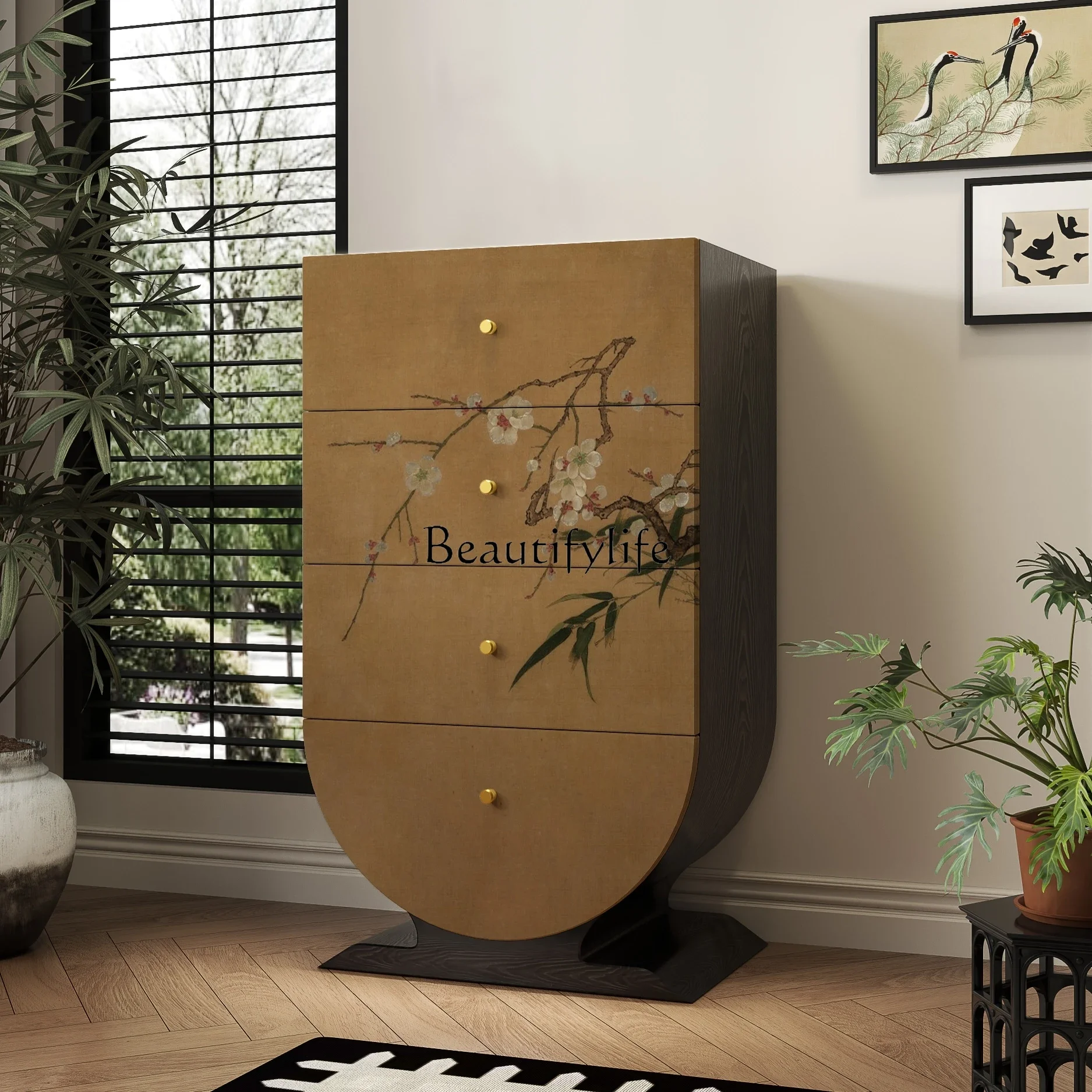 خزانة تخزين جانبية لتناول الطعام من الخشب الصلب بأربعة صناديق من Ljy #3