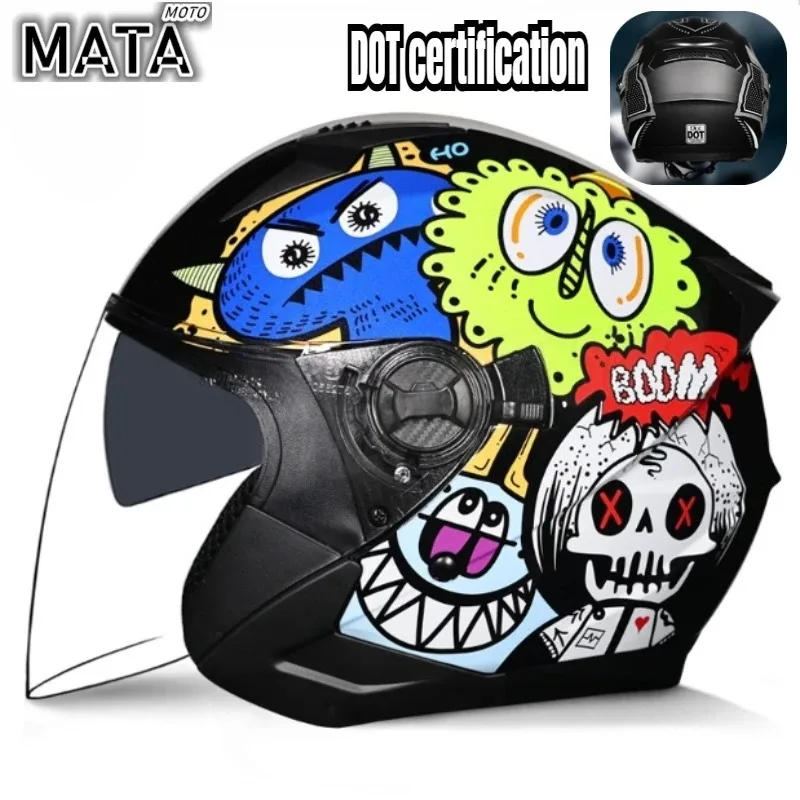 

ORZ DOT Certification Motorcycle Half Helmets Dual Lens Scooter Moto Helmet Casco Riding Capacete De Moto Motocross Helmets