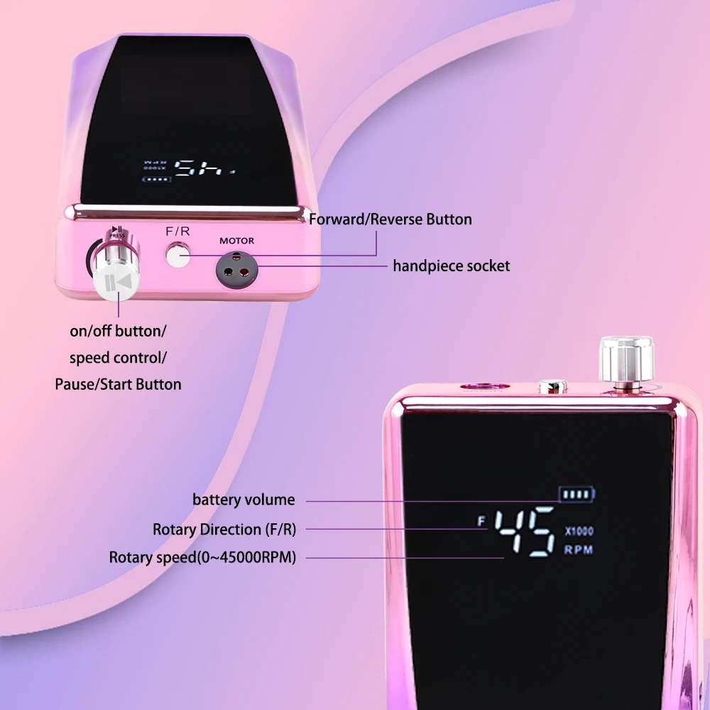 매니큐어를 위한 1개의 못 드릴 기계 45000 Rpm에 대하여 새로운 도착 고성능 85W 무브러시 Lcd 디스플레이 2