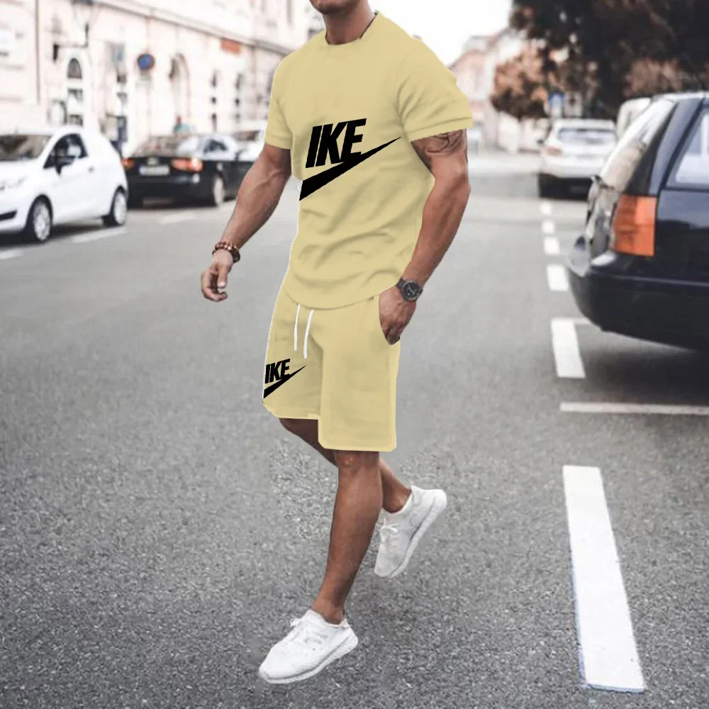 2024 Y2K Summer Street Men\'s Daily Casual Fashion Loose Comfortable Short Sleeve Outdoor Trend Shorts NIKE Fashion Stripe Print