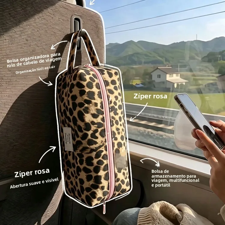 ポータブルトラベルコスメティックバッグセット-レオパード柄収納ポーチ-下着洗濯用品-キャリーオンバッグ-レディースオーガナイザー