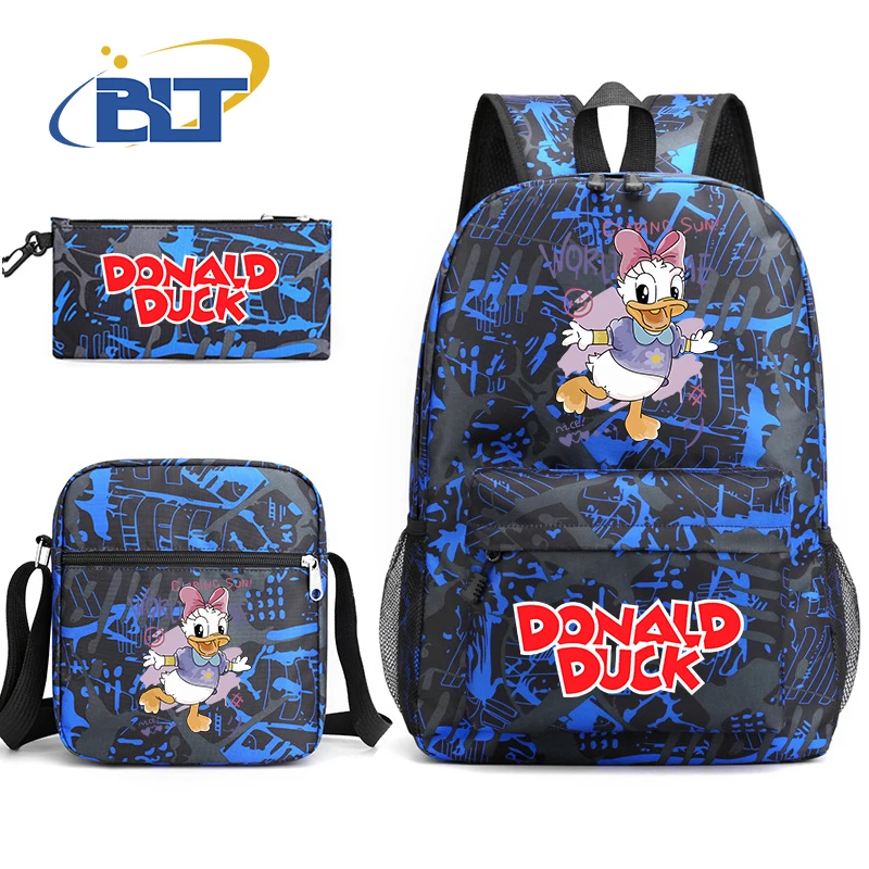 MINISO Donald Duck Printed Student Schoolbag Set Children's Shoulder Bag Backpack Pencil Bag 3-piece Set