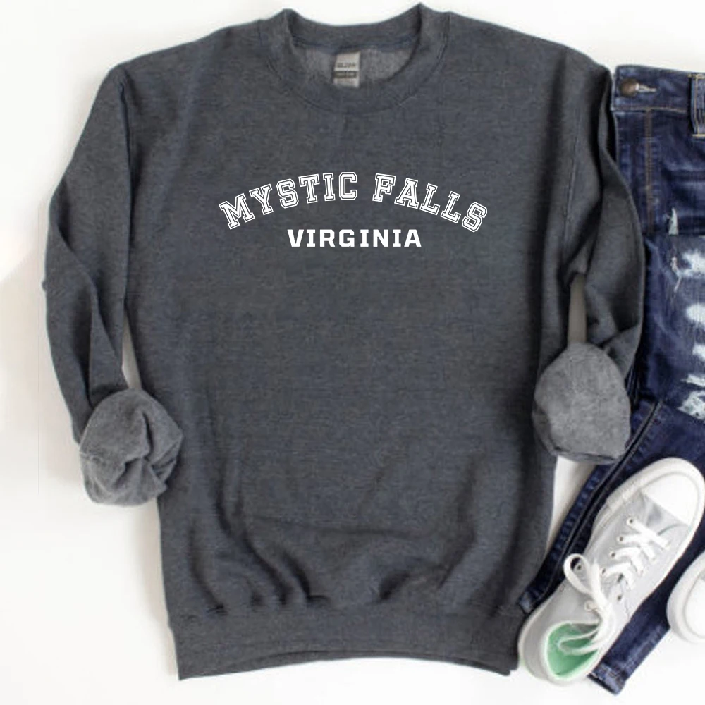 Retro Mystic Falls Virginia Sweatshirt The Vampire Diaries Hoodie Vintage Salvatore Crewneck Sweatshirts TVD Vampire Fan Gift