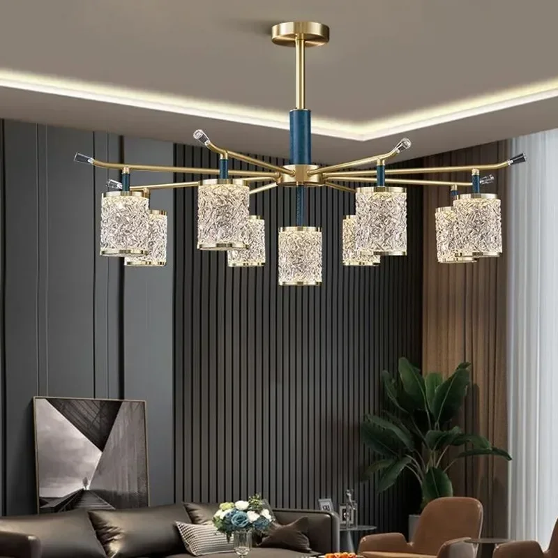 Nordic Light Luxury Crystal Living Room Chandelier All Copper Post-modern Dining  Simple Creative Individuality New Chinese