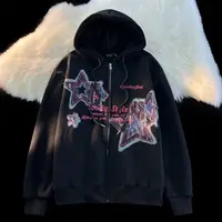Aesthetic Star Print Cardigan Zip Up Sweatshirt Men Women Autumn Winter Loose Tide Brand Couple Hooded Zip Jacket Harajuku Y2k 3