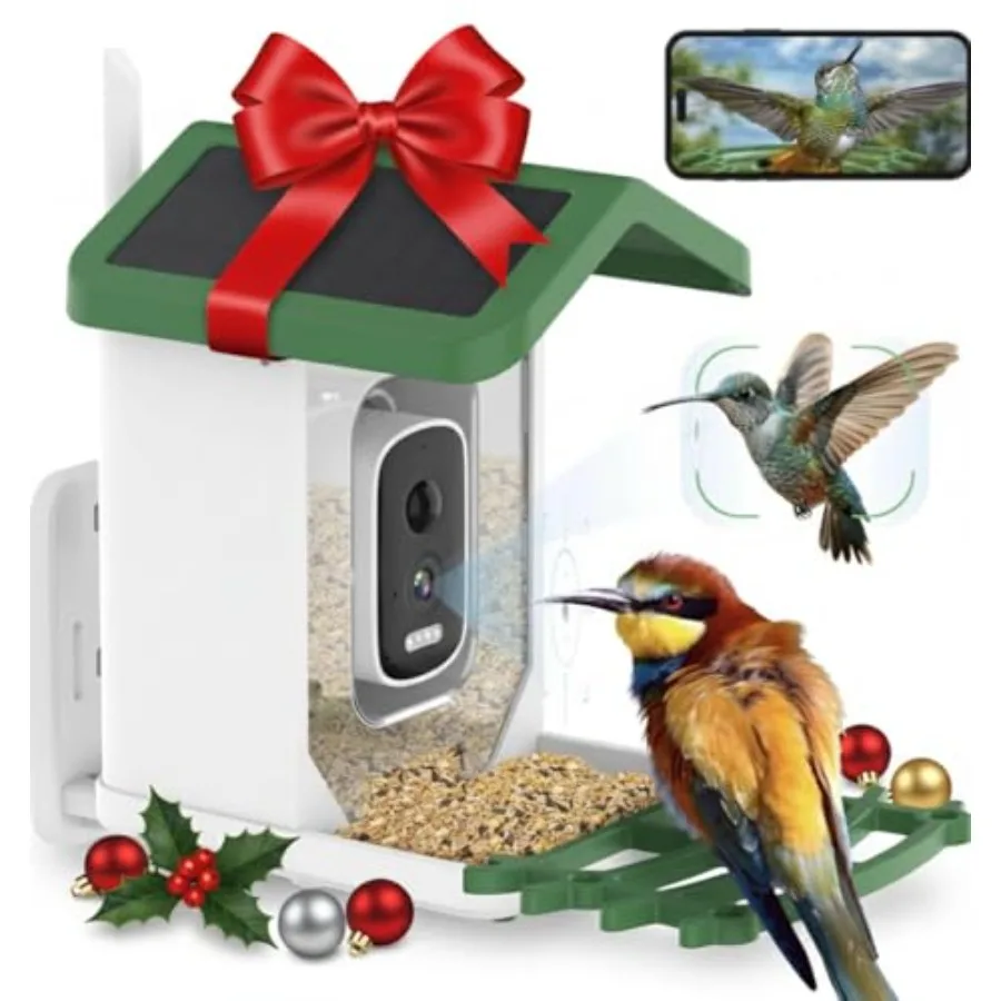 

Outdoor smart bird feeder camera with solar power AI bird ID 1080P HD WiFi app alerts dual solar charging weatherproof design b