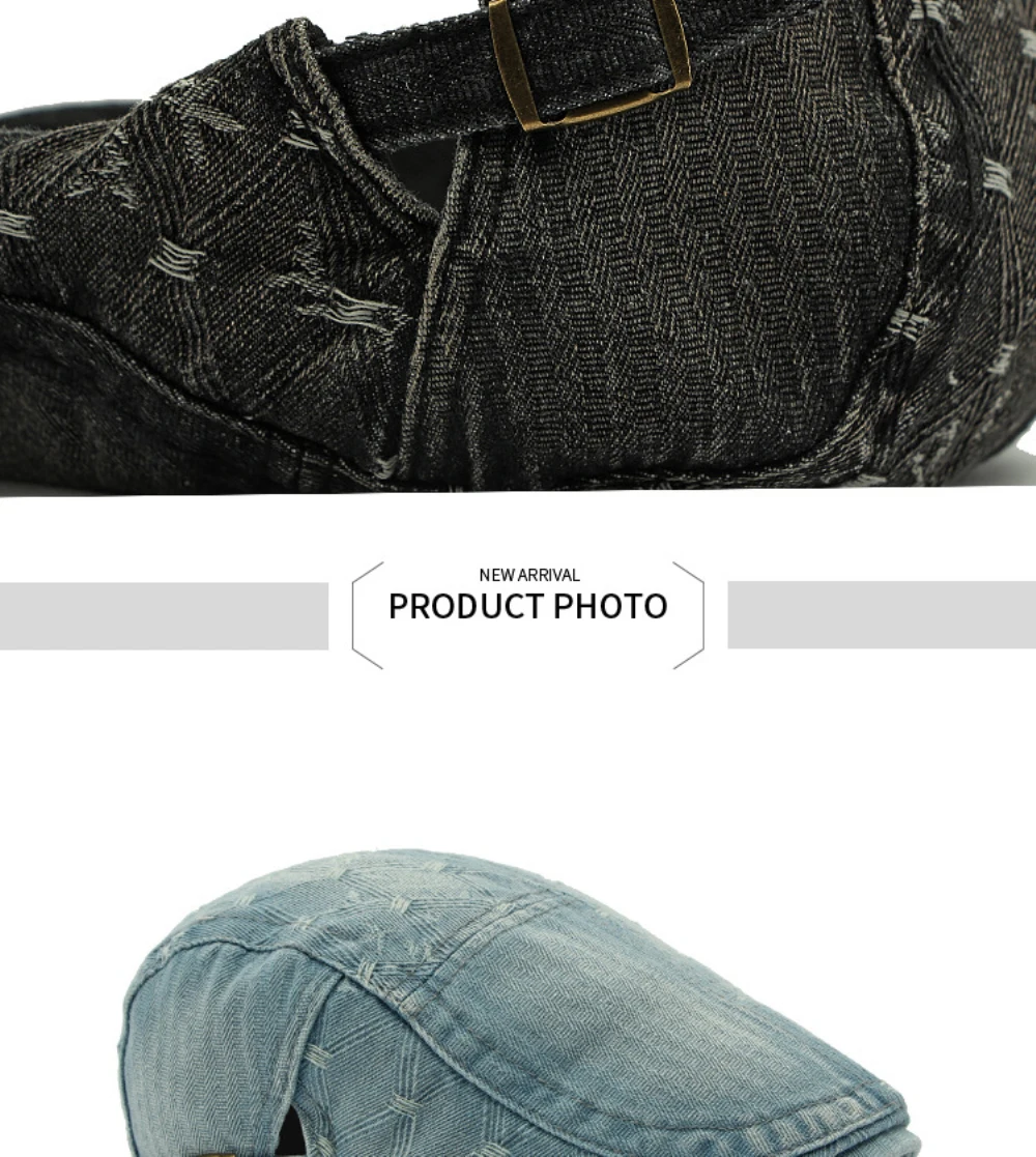 HT4728 Herren- und Damen-Baskenmützen, Verstellbare Ivy-Flatcaps, Künstler- und Malermützen für Frauen, 100% Baumwolle, Hochwertige Denim-Baskenmütze – Detail 7