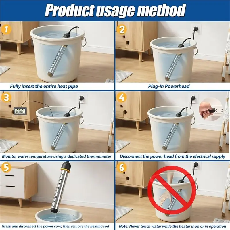 ABZA-Stainless Steel 2000W Portable Immersion Water Heater With Protective Guard For Bathtub Bucket RV Camping In Us Plug