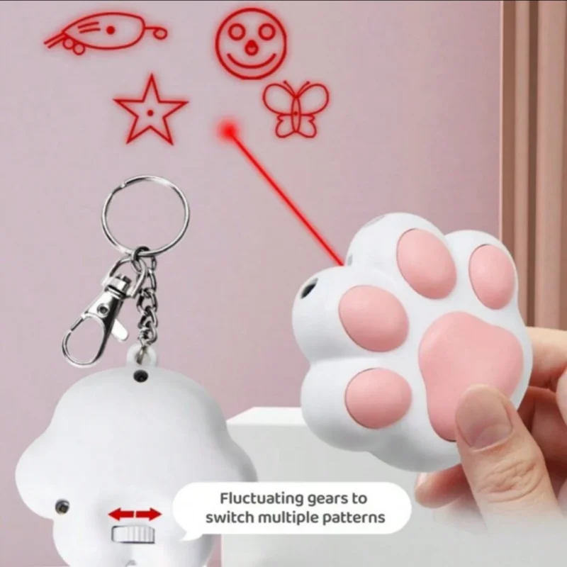 Usb Rechargeable Lovely Cartoon Cat Paw Shaped Laser Pointer Cat Toy With Adjustable Patterns And 3 Light Sources, Keychain