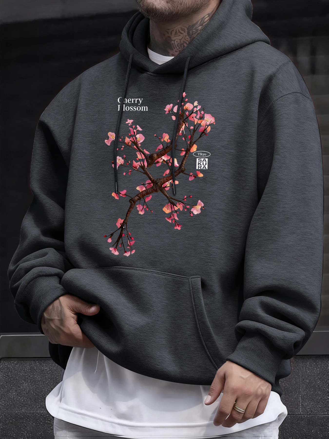 

Красивые мужские толстовки с узором в виде цветов вишни, повседневные пуловеры для города, свободные осенние флисовые толстовки с длинными рукавами, базовая одежда унисекс