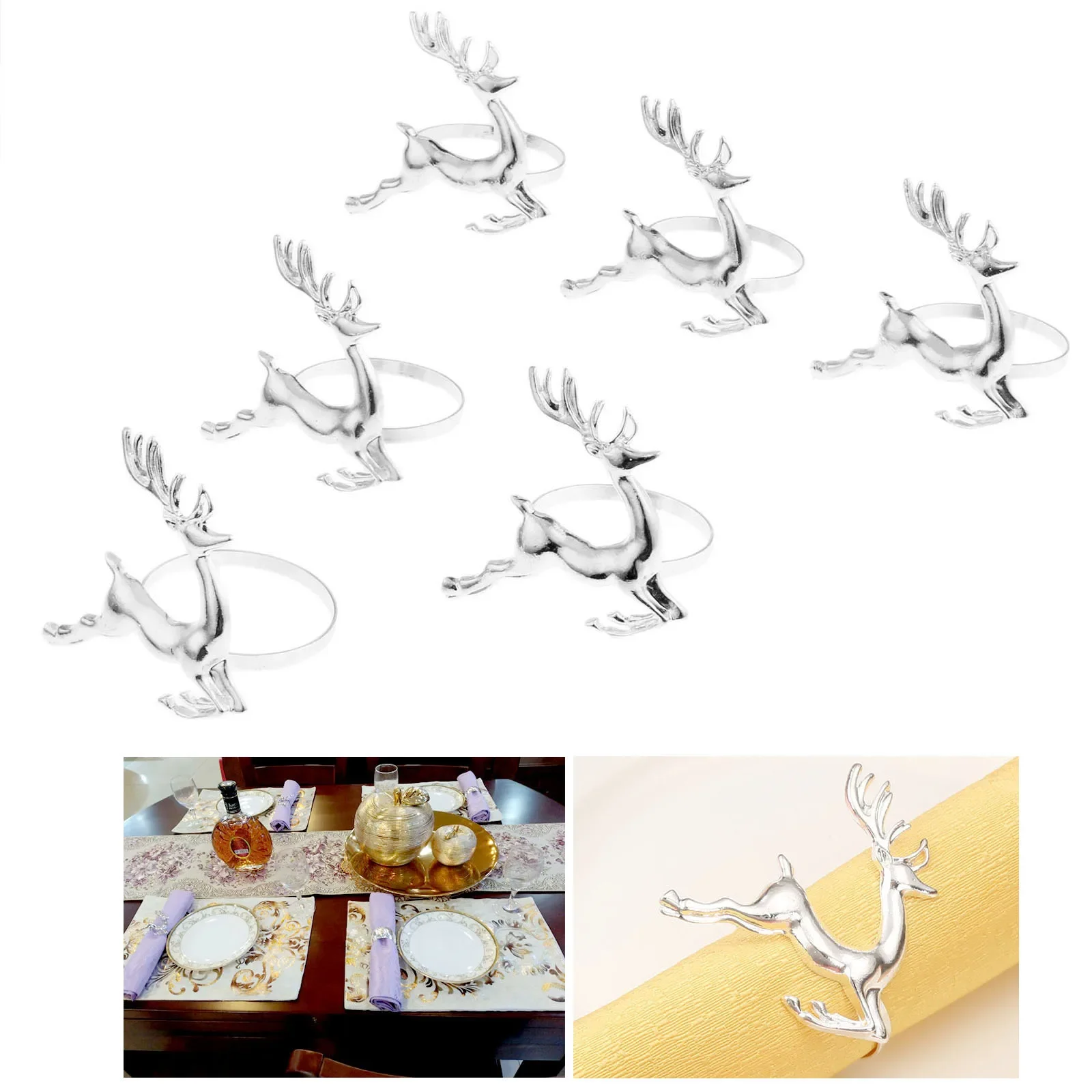 6Pcs Party Deer Napkin Ring Antique Table Serviette Christmas Decorative Holder For Restaurant Hotel Kitchen Special Event