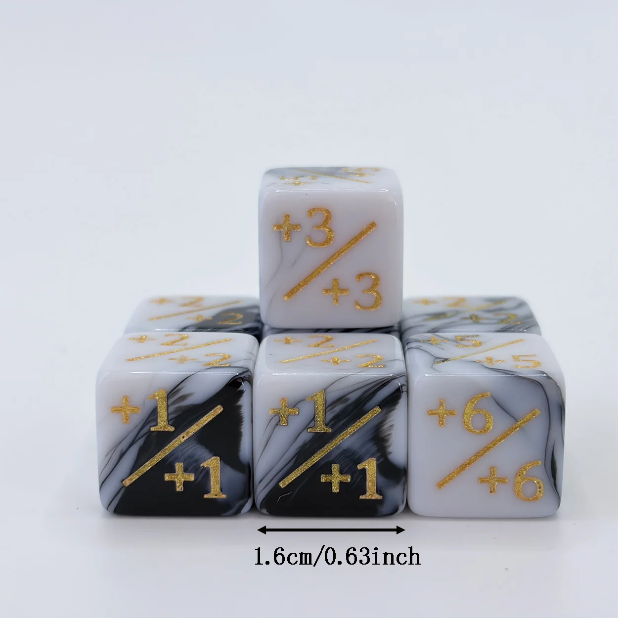 MTG +1/+1 -1/-1 Counter Dice, Marble Swirl Gold Engraved D6 Plus Minus Token Dice for TCG Card Game
