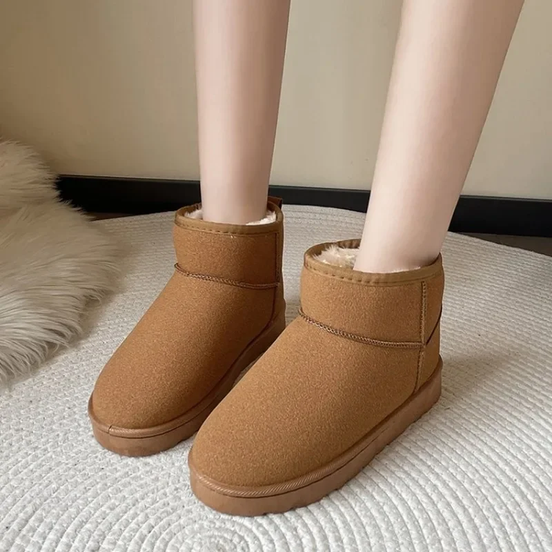 Brand Women\'s Shoes Australian Boots Winter Footwear Round Toe Flat Heel Boots-Women Fashion Snow Low 2024 Ladies Ankle Cotton