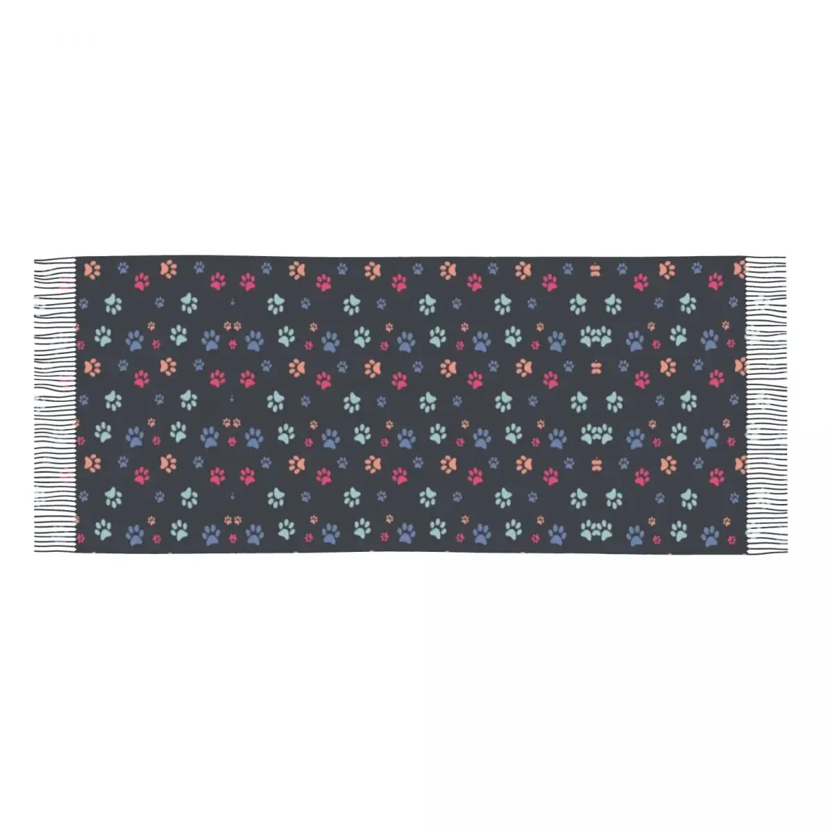 Modderige Poten Geel Blauw Patroon Sjaal Wrap Voor Vrouwen Lange Winter Herfst Warm Kwast Sjaal Unisex Hondenliefhebber Puppy Dier Sjaals