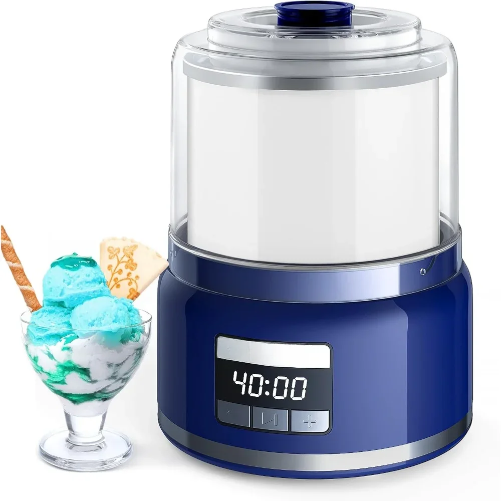 Ice Cream Maker with LED Screen and Timer, 2.1-Quart Automatic Double-Insulated Freezer Bowl, Ice Cream Maker