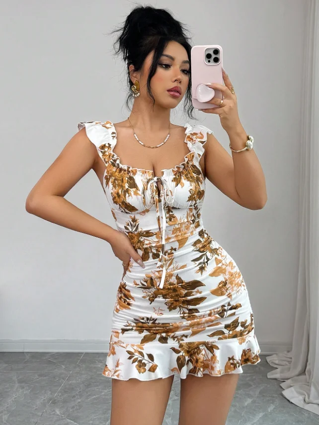 Multicolor mini-cami-jurk in b - French Vintage Floral Midi Dress recensie en prijs