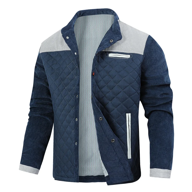 Mens High Street Corduroy Baseball Jacket Stand Collar Loose Fit Casual Outdoor Trendy Spring Autumn Comfortable Daily Outerwear