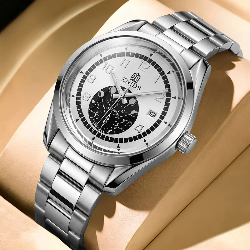 Trendy Men's Mechanical Watch, Skeleton Automatic Mechanical Movement Men's Watch with Calendar Display, Stainless Steel Strap, Waterproof, Luminous, Business Casual Versatile Men's Watch, Gift for Men