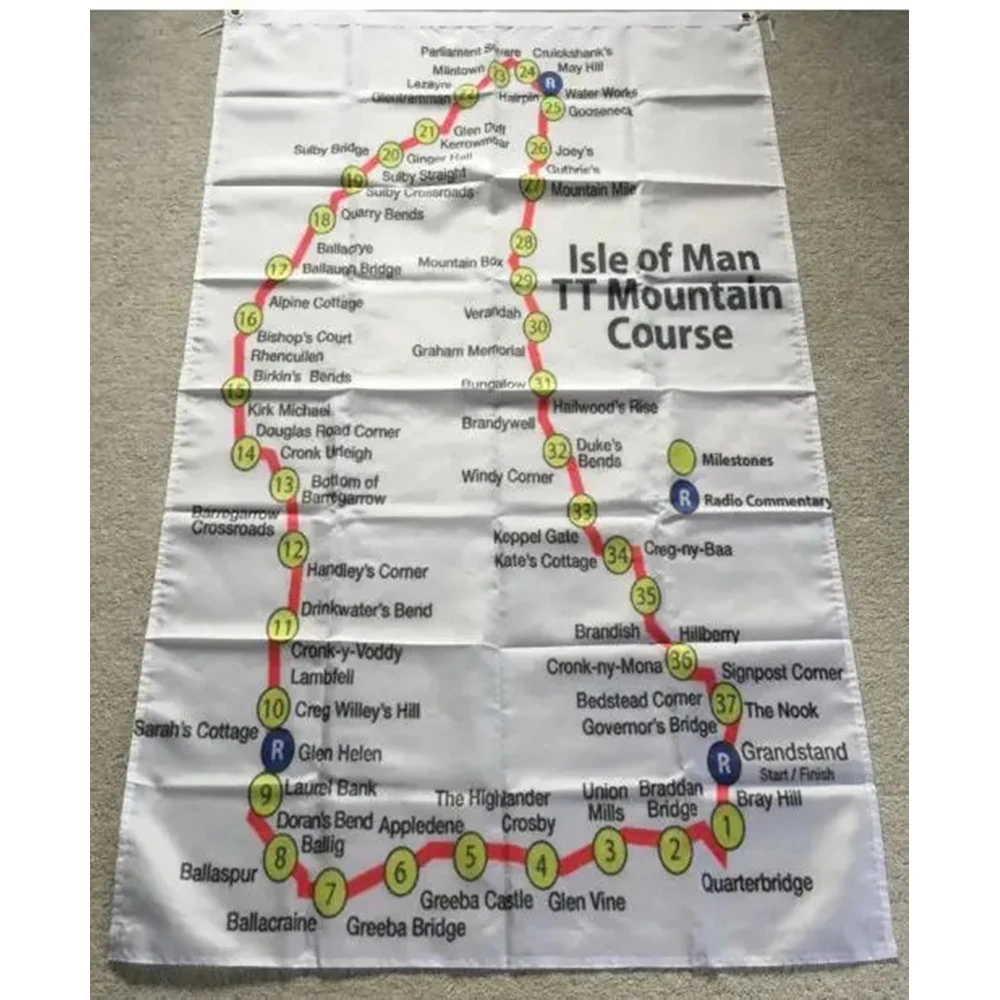 2X3FT Isle of Man Circuit Map flag with 2 grommets 90x150cm custom RIDE RACING Banner flag