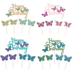 Pink Purple Blue Paper Butterfly Cake Topper Set Baby Shower Kids Girls Happy Birthday Party Dessert Cake Decoration Supplies