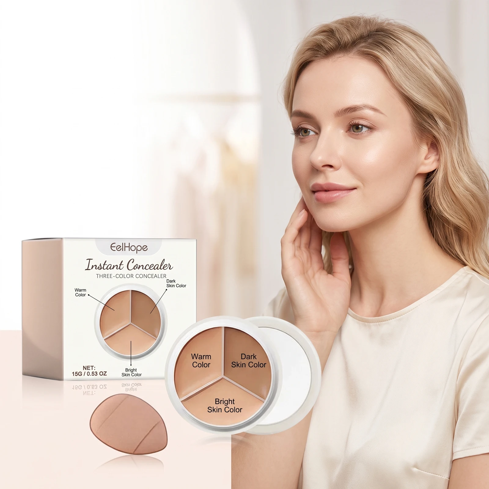 3-Color Cream Concealer Palette Covers Dark Circles and Blemishes Face Spot Dark Circle Correcting Brightening Face Makeup 15g