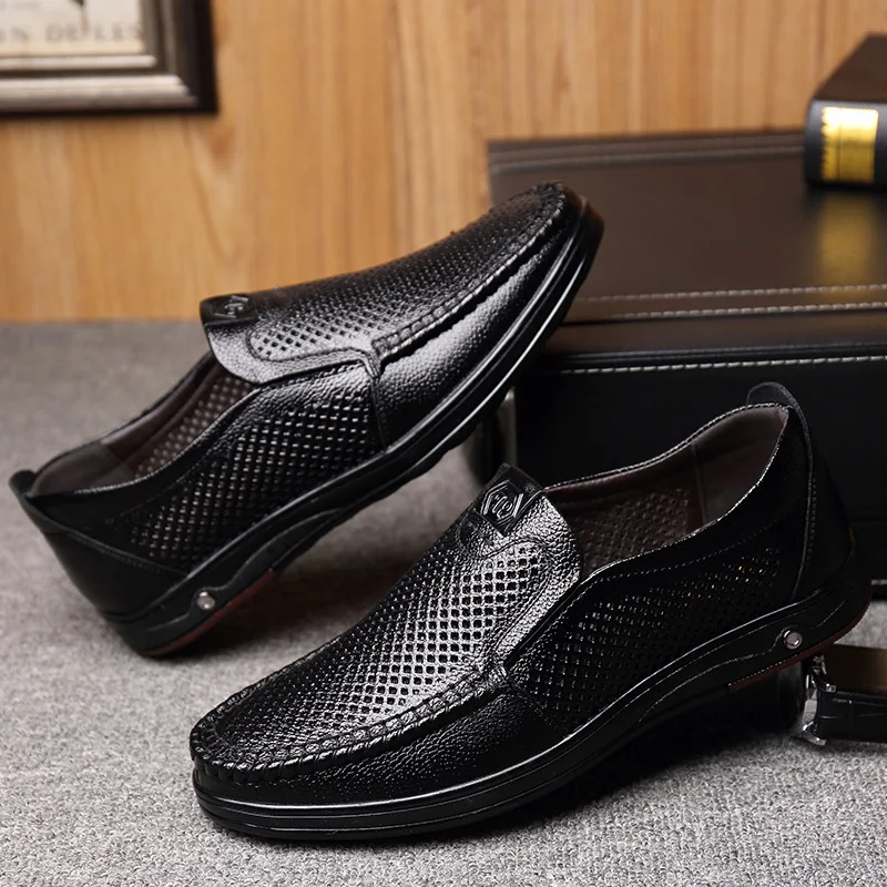 Men\'s Summer Loafers Shoes Genuine Leather Soft Man Casual Slip-on Cutout Shoes Cowhide Summer Loafers 2023