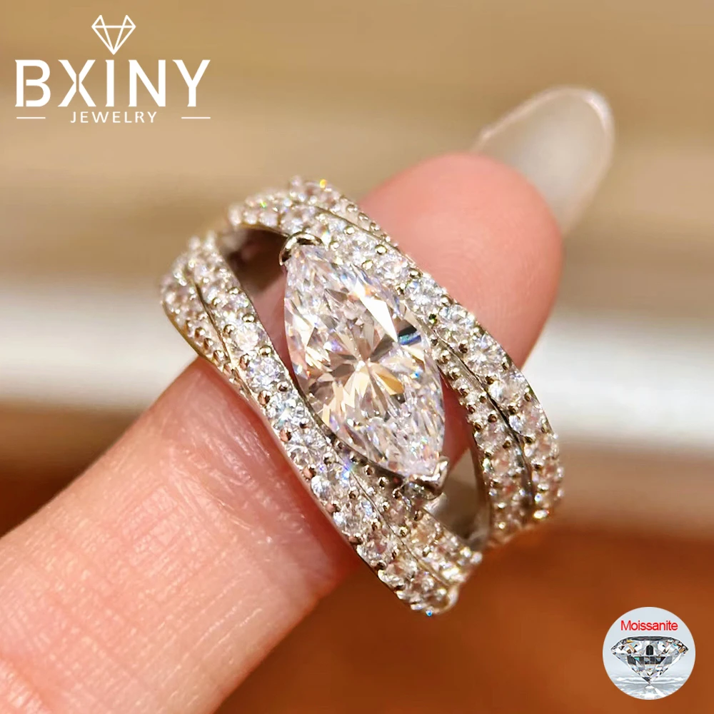 

BXINY Luxury 2Carat Marquise Cut Moissanite Rings 925 Sterling Silver for Women Certified Diamond Wedding Band Gift Fine Jewelry