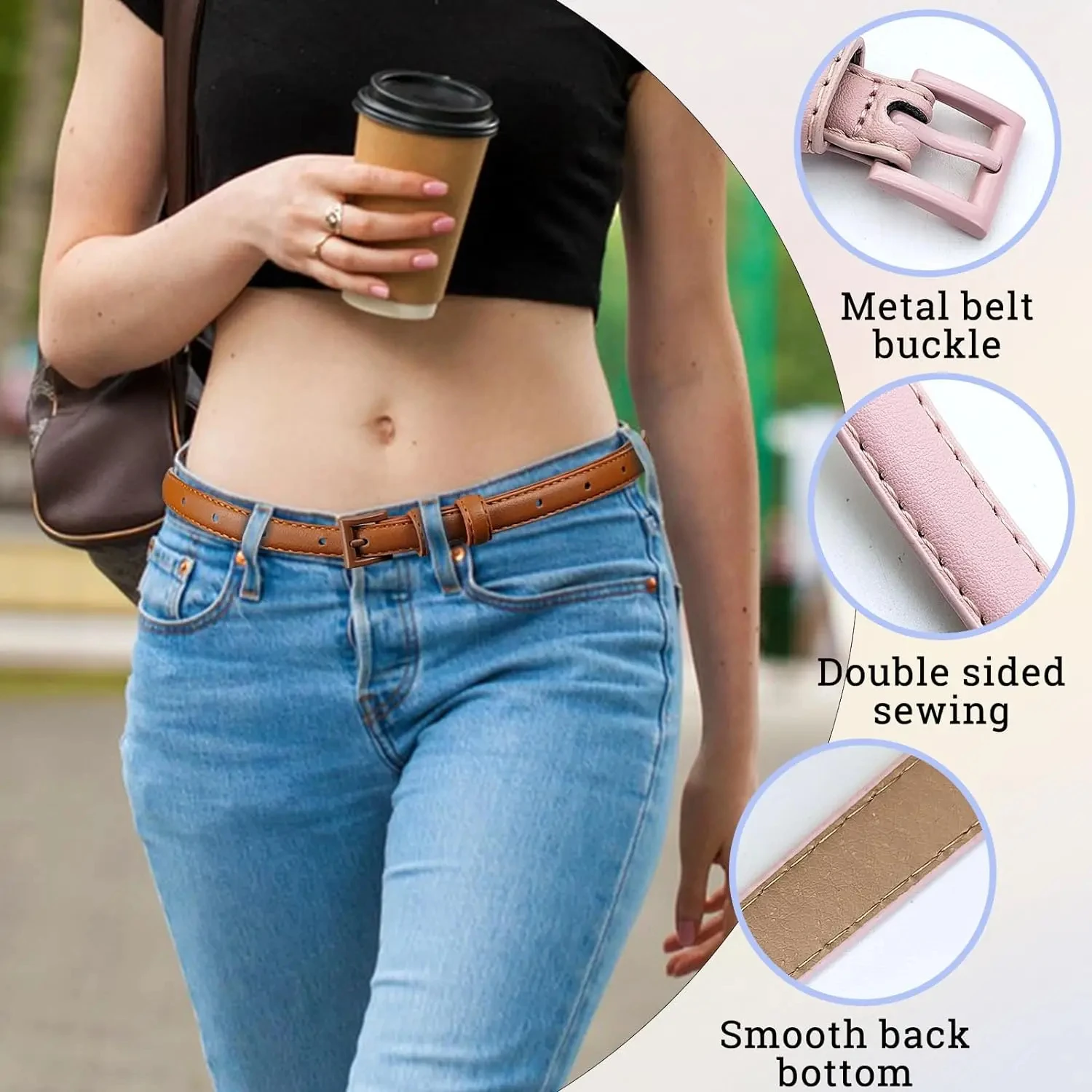 جلد طبيعي المرأة نحيل حزام جلد رقيقة الخصر حزام الجينز للسراويل موضة المعادن في حزام مشبك دبوس