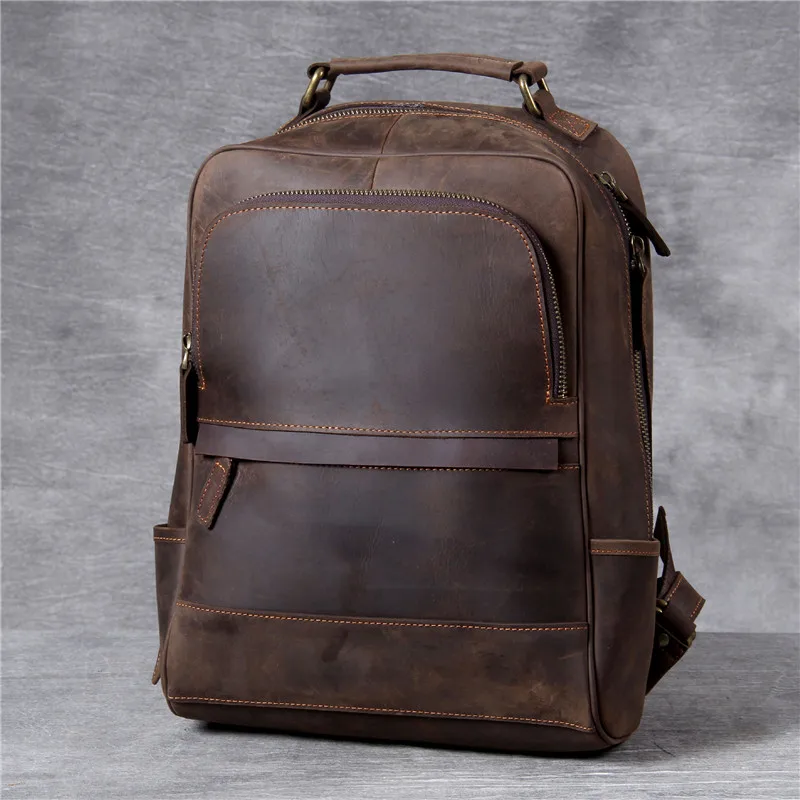 

Vintage crazy horse cowhide men's large computer backpack high quality luxury genuine leather outdoor daily travel big bagpack